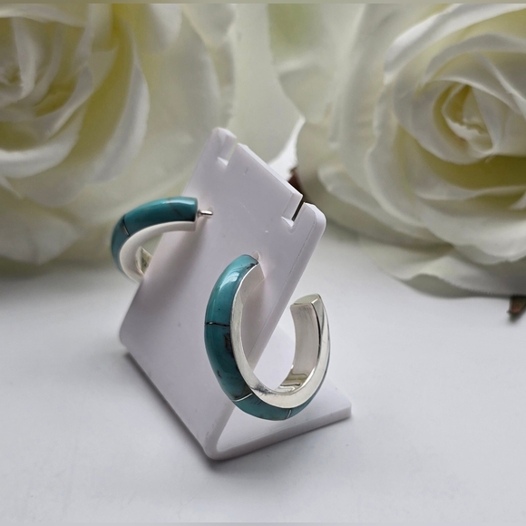 ❤️ TURQUESA HOOP STERLING SILVER EARRINGS - Picture 7 of 7